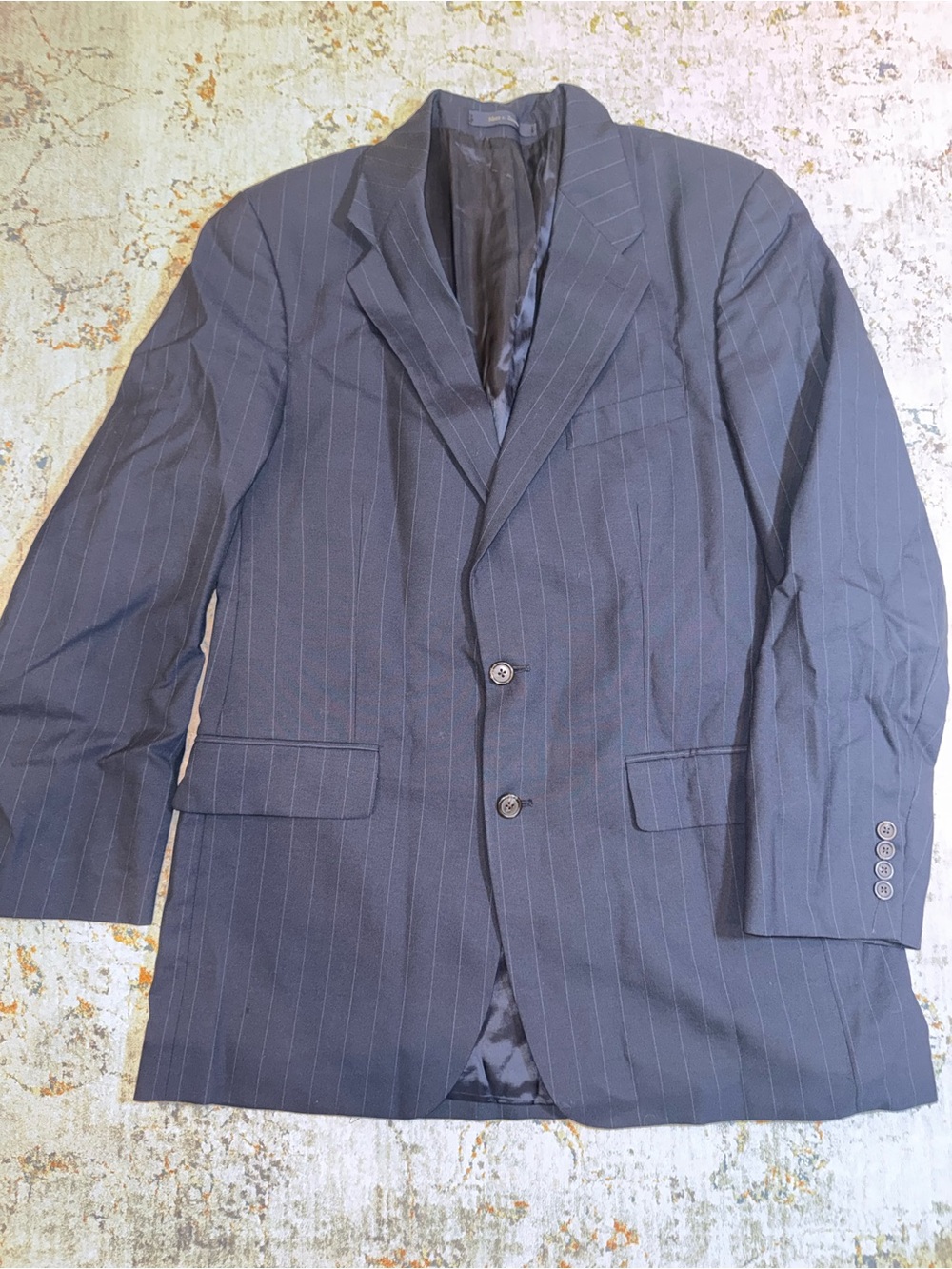 Men's Navy Pinstripe Two-Button Blazer Chaps 42T A134